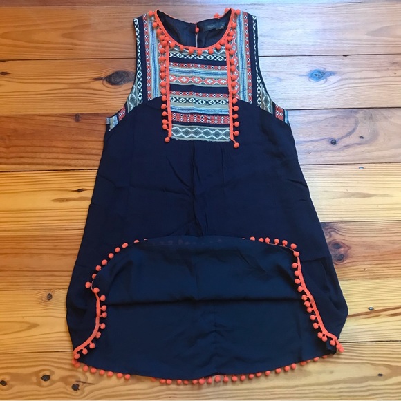 THML Navy Orange Striped Pom-Pom Shift Dress, EUC, M - Picture 8 of 12